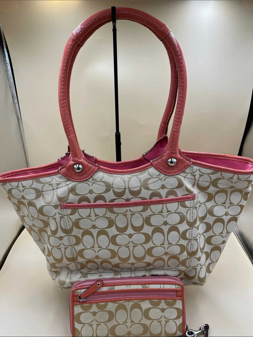 Coach Bleeker Pink Floral Tote Bag with Matching Wallet